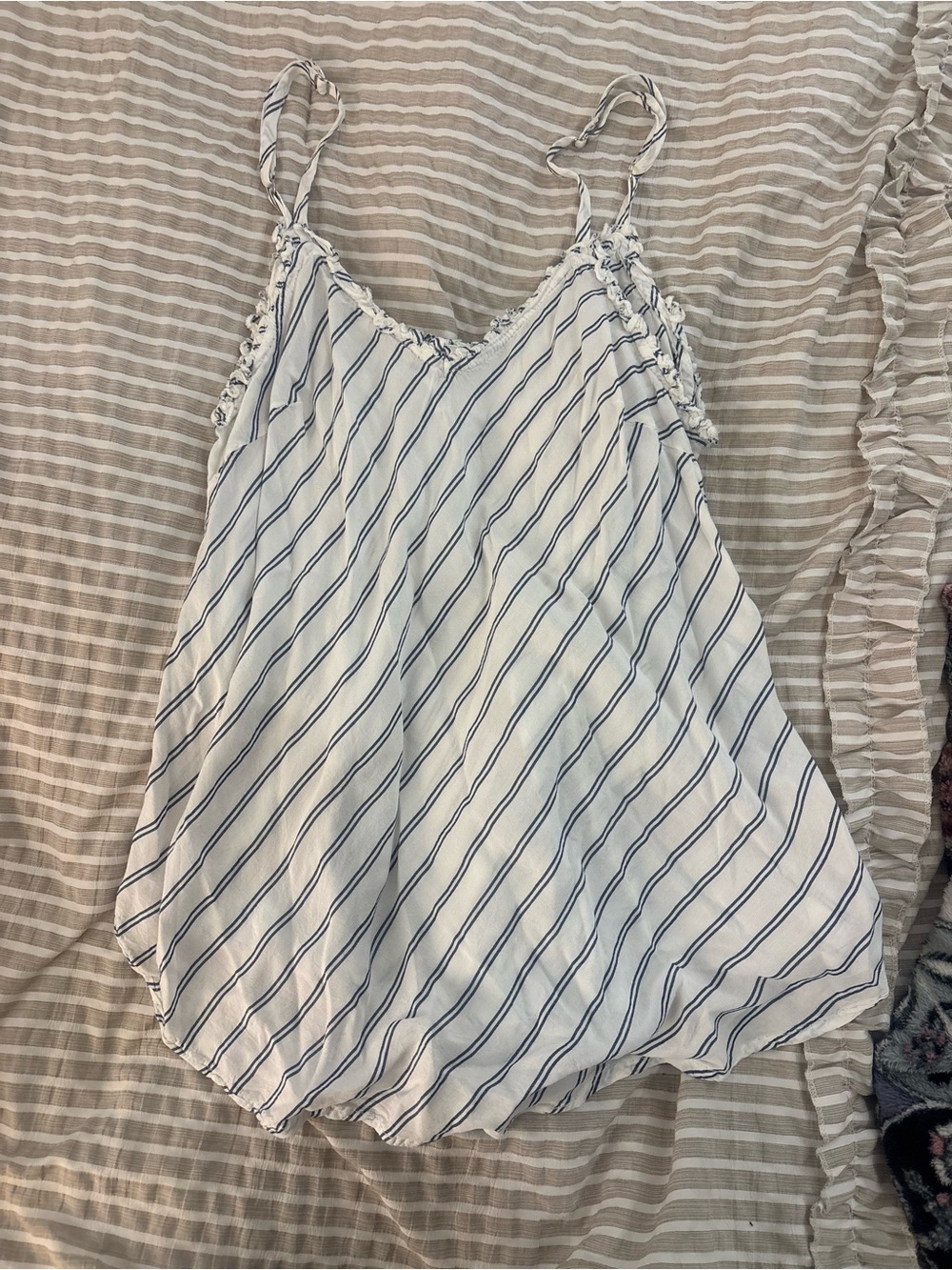 Altar'd State White Tank with Navy Stripes and Tie Straps